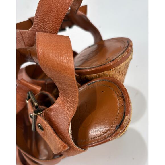 Jessica Simpson Heels Brown Leather Woven Wedge Sandals Size 8 - Picture 12 of 13